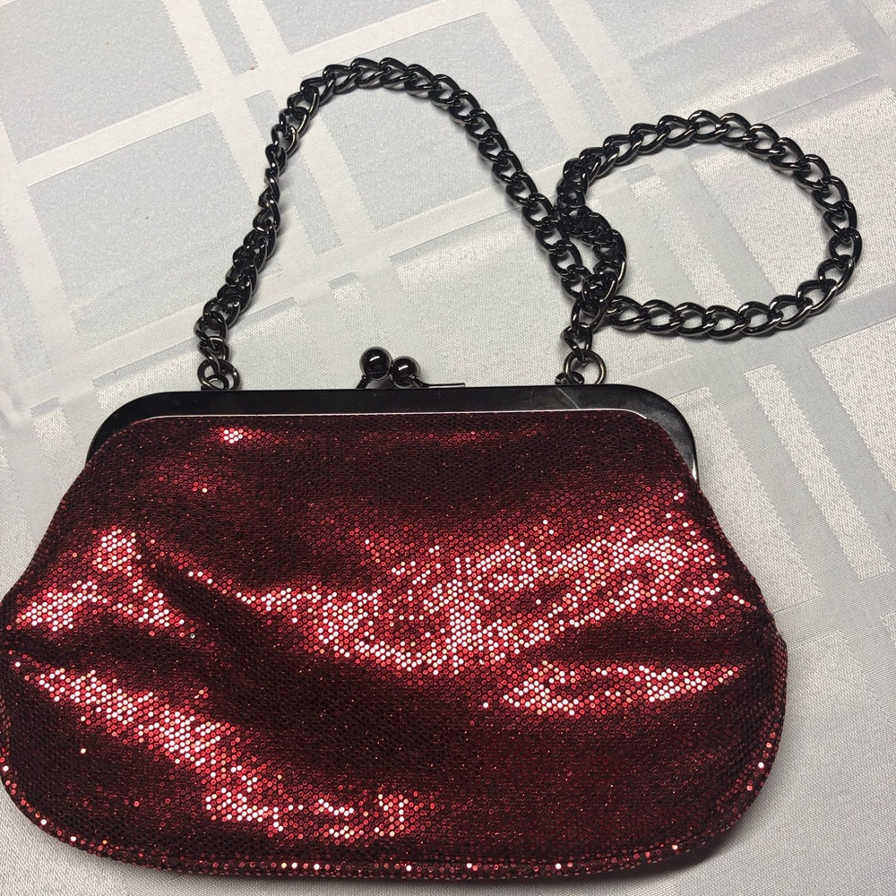 Express Red Shimmer Glitter Clutch Evening Bag